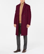 Men's Burgundy Double Breasted Overcoat - Maroon Peacoat - Three Quarter Wool And Cashmere Coat