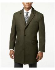  men's Long Jacket Olive Green Wool men's Car Coat Mid Length Three quarter length coat