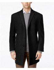  Wool men's Car Coat Mid Length Three quarter length coat Black Long Jacket