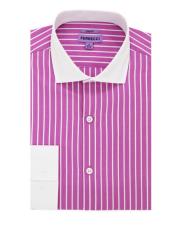  Matching White Collar & Cuffs Gingham Shirt - Checker Pattern - French Cuff - White Collared + Free Bowtie Cotton Pink