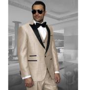 Renoir Suits - Renoir Fashion Mens One Button Cuff Link Tan Tuxedo - Beige Tuxedo