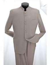 Men's Button Closure Mandarin Collar Tan - Khaki Color ~ Sand Tuxedo Tan Groomsmen - Wedding Suit - Tan Tuxedo - Khaki Tuxedo