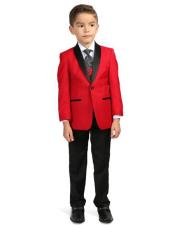  Perfect for Prom men's Shawl Lapel Red/Black  Boys Tuxedo Set - Toddler Suit