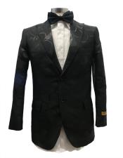  men's  Peak Label Black Two Button Suit