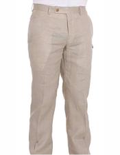  men's Ivory Flat Front Polyster Fabric Dress Slacks Summer Linen Dress Pants 