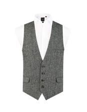  men's Two Flap Front Pockets Black and Grey Vest Regular Fit 100% Wool Low Cut Waistcoat