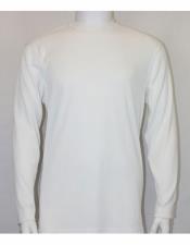  Men Long Sleeve Mock White Poly Microfiber Neck Shirts