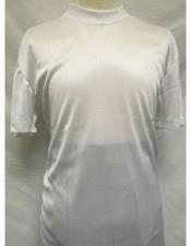  Short Sleeve Mock Neck Fabric White Shirts For Men 