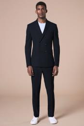 Suit Double Breasted Slim Fit Suit Black