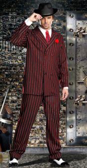 Double Breasted Bold Gangster Black with Red Pinstripe 1930s 50s Outfit Costume Suit 
