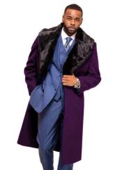 Purple Overcoat ~ Long men's Dress Topcoat - Winter coat With Fur Collar And Wool Fabric
