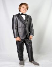 Gray Textured Pattern One Button Tuxedo For Mens