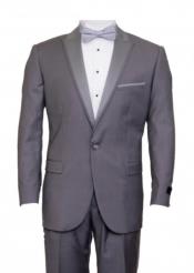  Graduation Suit Satin Peak Lapel with Fabric Trim For Boy / Guys Mid Gray