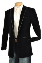  Black Velvet Velour men's Blazer Jacket Trim Lapel Tuxedo Looking!