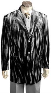  Black Silver Velour men's Blazer Jacket Velvet Cool Sparkly Zebra Print Suit