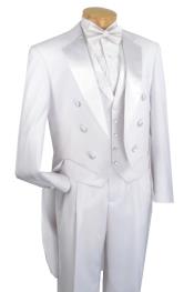 White - Mens Tailcoat Tuxedo With Peak Lapel Vest 