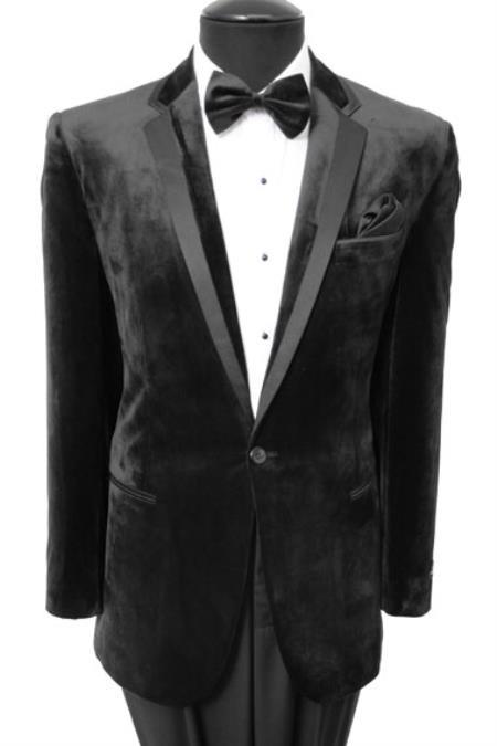  Men's Velvet Velour men's Blazer Sport Coat Velour Two Button Jacket With Black Trim Black 