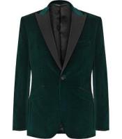 Men Olive Stylish Sports velour Mens Green Velvet Blazer Jackets Coat Velvet Fabric black Lapel - Dark Green Tuxedo