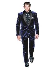 men's One Button Navy Blue Velvet Tuxedo Suit velour men's Blazer Jacket