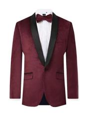  men's Burgundy Velvet 2 Piece Tuxedo Regular Fit Contrast Shawl Lapel velour men's blazer Jacket