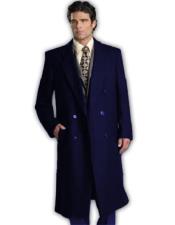 Navy Blue Wool Double Breasted  Winter coat Full Length Wool Overcoat ~ Long Men's Dress Topcoat 