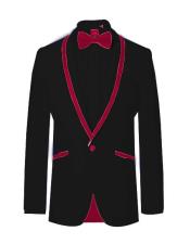  Prom ~ Wedding Tuxedo Dinner Jacket Black/Burgundy Trim