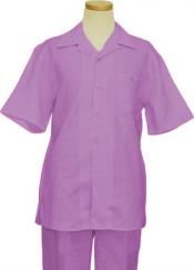 Men's Summer Casual Two Piece Walking Outfit For Sale Linen Lilac 2 Piece Pant Sets Casual Suit Short Sleeve Shirt + Pants