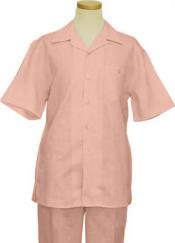  2 Piece Summer Linen Walking Peach Suit - Casual Suits For Men - Mens Leisure Suit
