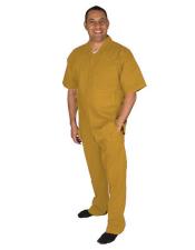 Button Closure 2 Piece One Chest Pocket Linen Walking Suit Mustard- Casual Suits For Men - Mens Leisure Suit