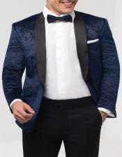  Navy Blue Paisley Velvet Fabric Tuxedo Jacket Perfect For Wedding or Prom
