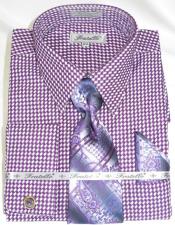  Purple - Checker Pattern - French Cuff Colorful men's Gingham Dress Shirt