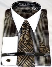  Houndsiooth Colorful Brown men's Dress Shirt