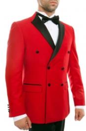  men's Sim Fit Prom Wedding Tuxedo Red With Black Peak Lapel