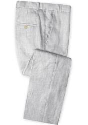  men's Flat Front Light Gray Linen Fabric Pants 