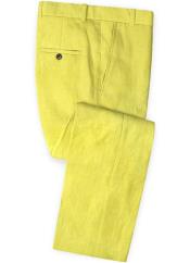  men's Linen Fabric Pants Flat Front Safari Yellow