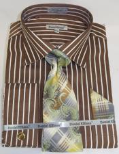  Brown PinStripe Colorful Mens Fashion Dress Shirts and Ties