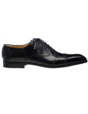  men's Black Color Italian Alligator Cap Toe Oxford Style Shoes