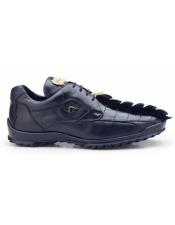  Leather Lining Genuine Caiman Crocodilus and Soft Calf Night Blue men's Dress Sneaker