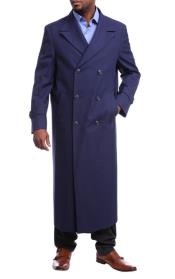  men's Full Length Overcoat Navy Blue Wool Double Breasted Trench Coat