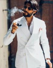 White 6 Button Peak Lapel Two Flap Front Pocket Double Breasted Suit