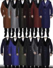  3 Button Single Breasted Fur Collar Full Length Overcoat