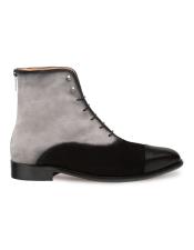  Mens Dress Ankle Boots Mens Mezlan Shoes Exquisite Cap Toe Full Leather Sole Shoes Black ~ Grey
