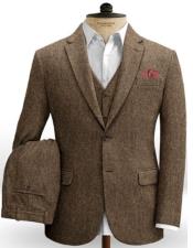 Tweed Wedding Suit - Tweed 3 Piece Suit + Old Fashioned Suit + Brown $197