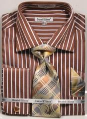 Regular Fit French Cuff Shirt Set Bold Stripe Brown