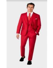 Mens One Button Single Breasted Peak Lapel Double Breasted Vest Ticket Pocket Suit Red