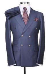 Mens Double Breasted Blazer - 100% Wool Navy Blue Double Breasted Sport Coat