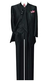 Mens Stripe High Fashion Suit with Vest and Pants Black