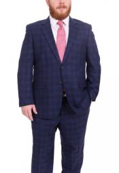 Mix And Match Suits Men's Plaid Pattern Portly Fit Blue Two Button 100% Wool Fully Lined Suit Executive Fit Suit - Mens Portly Suit
