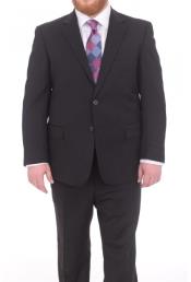 Mix And Match Suits Men's Black Portly Fit Tonal Pinstriped Pattern Two Button Super 130'S Wool Suit