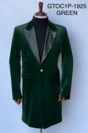 Mens Velvet Tuxedo 34 Inch Long Coat - Velvet Blazer - Three Quarter Green Dinner Jacket